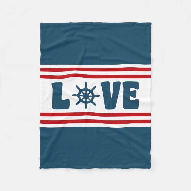 Love nautical design fleece blanket (Front)