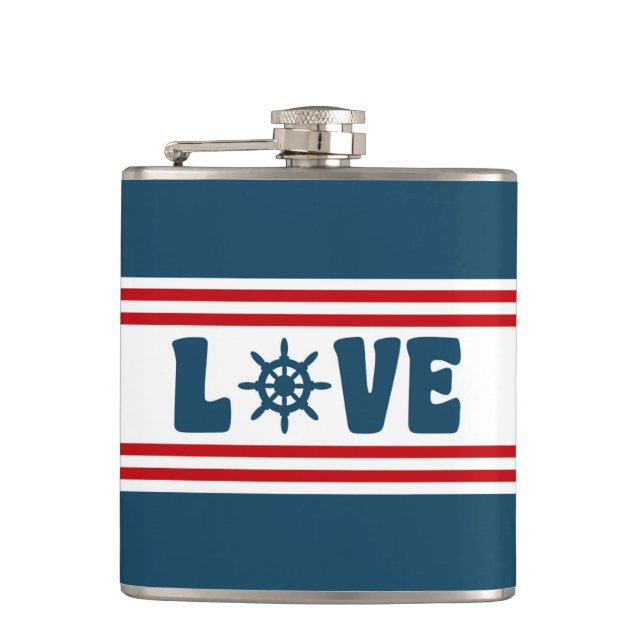Love nautical design hip flask (Front)