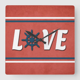 Love nautical design square wall clock