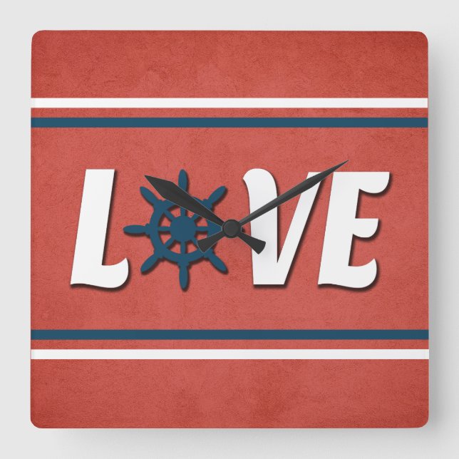 Love nautical design square wall clock (Front)