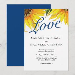 Love Navy Blue & Sunflower Summer Wedding Invitation