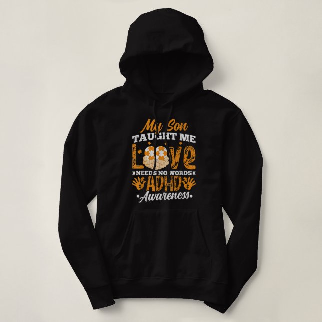 Love Needs No Words ADHD Awareness Orange Ribbon G Hoodie (Design Front)