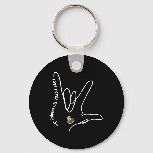 Love Needs No Words ASL Puzzle Piece Heart Autism  Key Ring (Front)