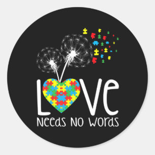 Love Needs No Words Autism Awareness Heart Puzzle Classic Round Sticker