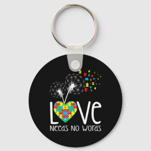 Love Needs No Words Autism Awareness Heart Puzzle Key Ring