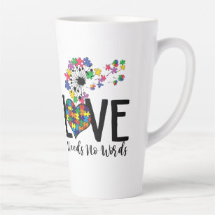 Love Needs No Words Autism Awareness Heart Puzzle Latte Mug