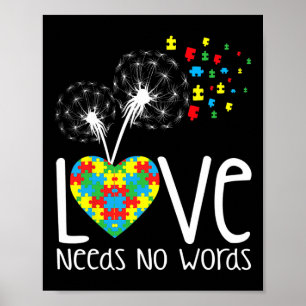 Love Needs No Words Autism Awareness Heart Puzzle  Poster