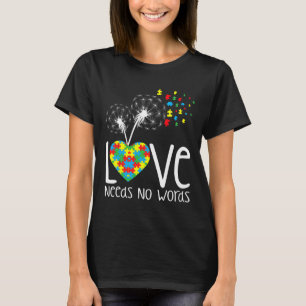 Love Needs No Words Autism Awareness Heart Puzzle T-Shirt