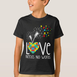 Love Needs No Words Autism Awareness Heart Puzzle T-Shirt