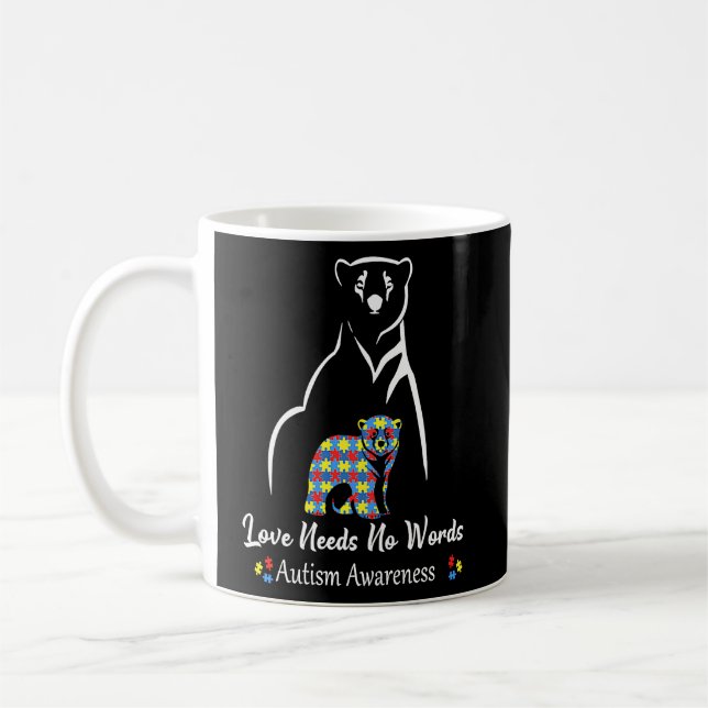 Love Needs No Words Autism Awareness Month Puzzle  Coffee Mug (Left)