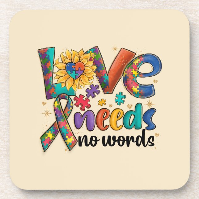 Love Needs No Words - Autism Awareness Sunflower Coaster (Front)