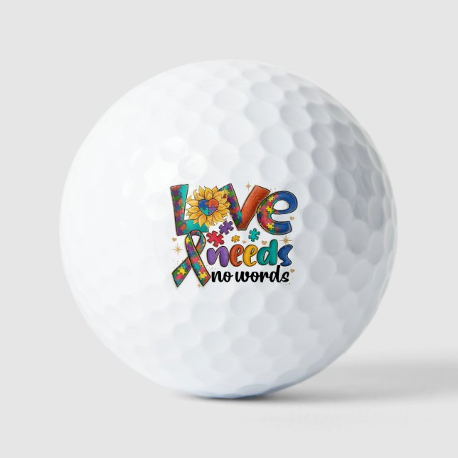 Love Needs No Words - Autism Awareness Sunflower Golf Balls (Front)