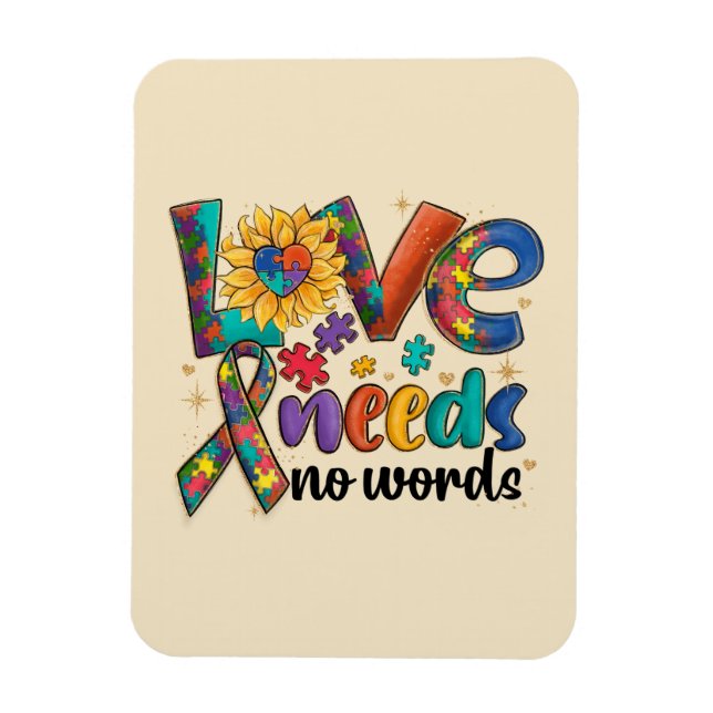 Love Needs No Words - Autism Awareness Sunflower Magnet (Vertical)