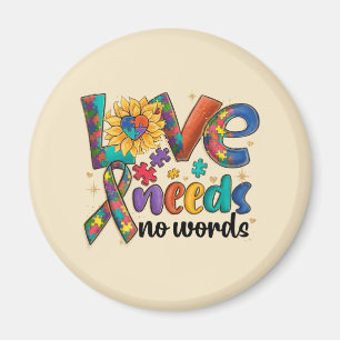 Love Needs No Words - Autism Awareness Sunflower Magnet