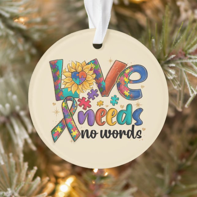 Love Needs No Words - Autism Awareness Sunflower Ornament (Tree)