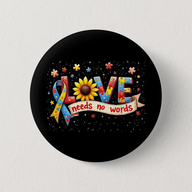 Love Needs No Words Autism Awareness Support Graph 6 Cm Round Badge (Front)