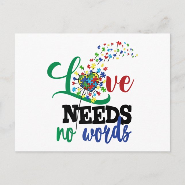 Love Needs No Words Autism Shirt Autism Awareness  Postcard (Front)
