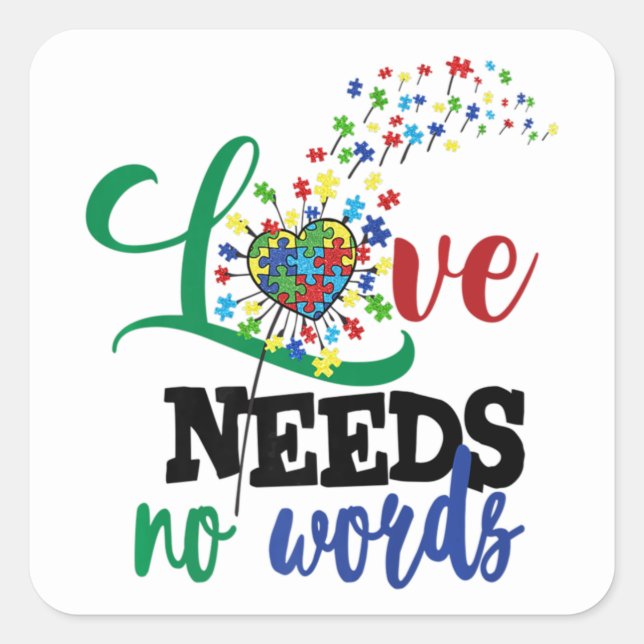 Love Needs No Words Autism Shirt Autism Awareness  Square Sticker (Front)