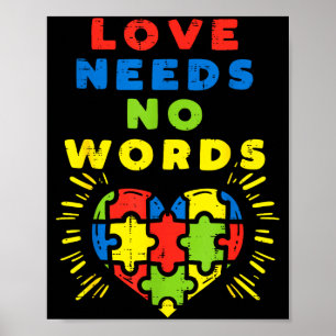 Love Needs No Words Heart Puzzle Autism Awareness  Poster