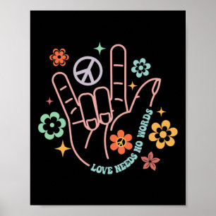 Love Needs No Words Retro Hand Sign Groovy Autism 