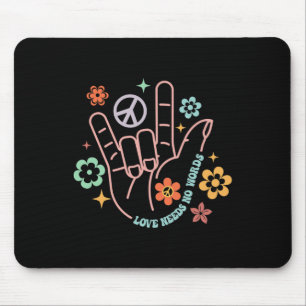 Love Needs No Words Retro Hand Sign Groovy Autism Mouse Mat