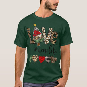 Love Nene Life Heart Christmas Tree Leopard Plaid T-Shirt