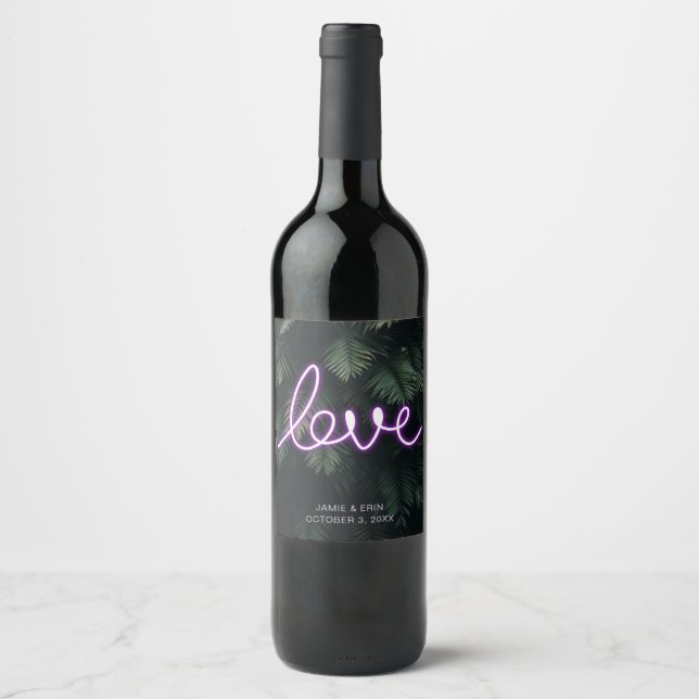Love Neon Tropical Pink & Green Wine Label (Front)