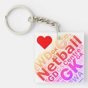 Love Netball Positions Typography Heart Design Key Ring