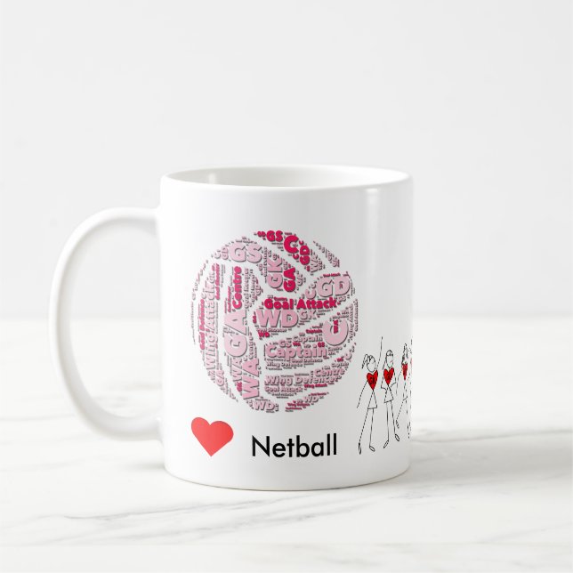Love Netball Positions Word Cloud Coffee Mug (Left)