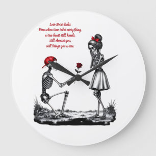 Love Never Fades Skeleton Couple Large Clock