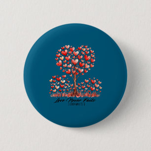 Love never fails 1 corinthians 13_8 heart tree 6 cm round badge