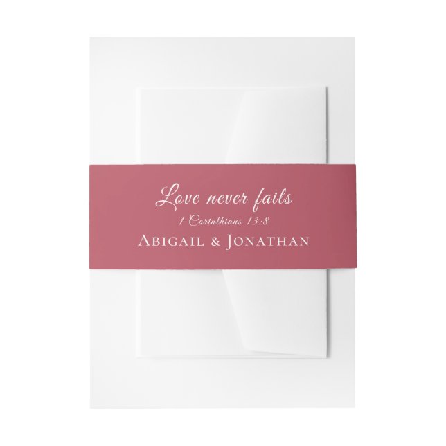 Love Never Fails Bible Verse Christian Wedding Invitation Belly Band (Front Example)