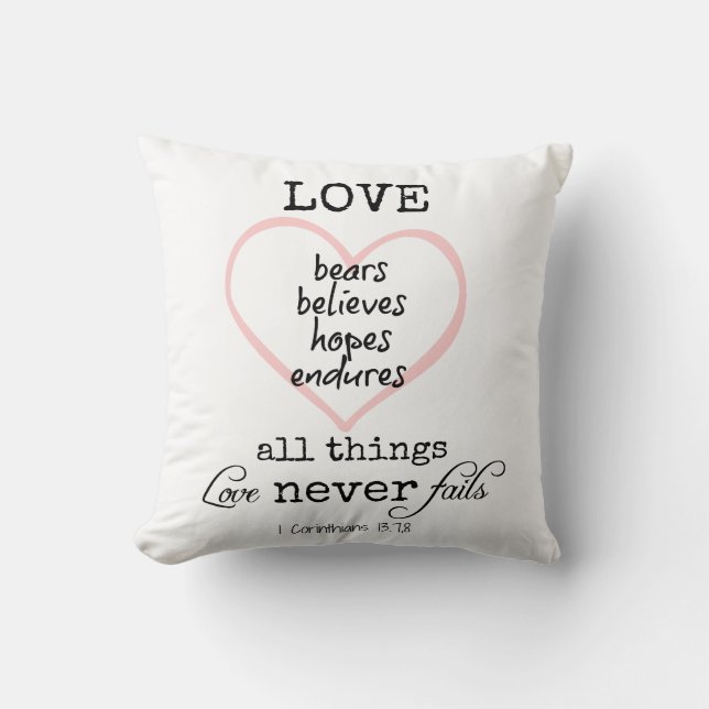 Love Never Fails Bible Verse Cushion (Front)