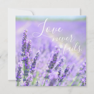 Love Never Fails Bible Verse Quote Lavender Flower Card