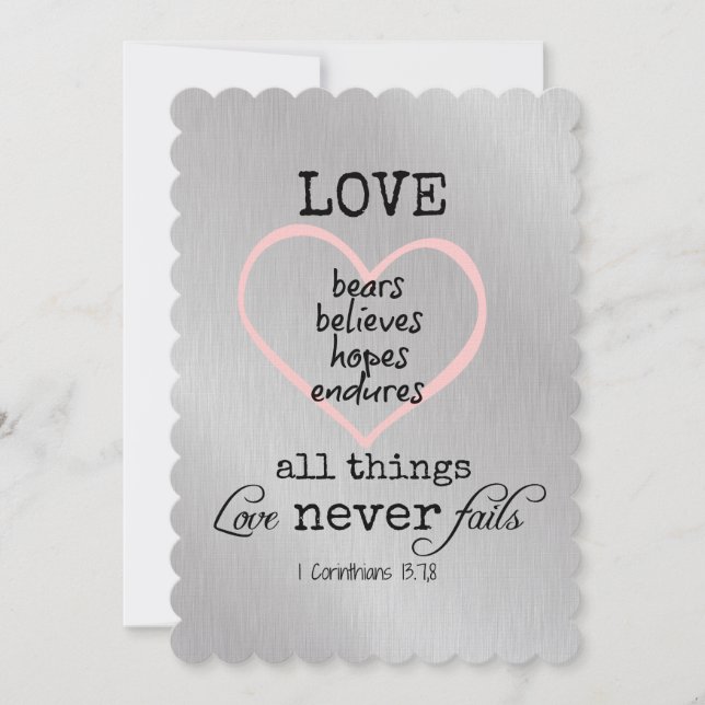 Love Never Fails Bible Verse Wedding Invitation (Front)