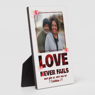 LOVE NEVER FAILS Christian Photo Valentines Plaque