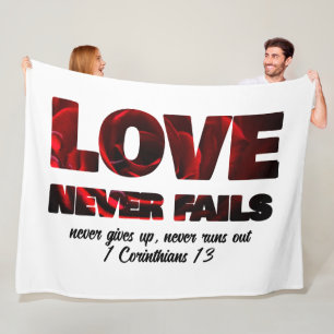 LOVE NEVER FAILS Christian Valentines Fleece Blanket