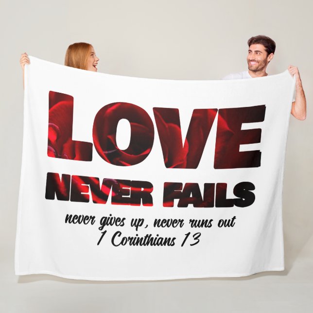 LOVE NEVER FAILS Christian Valentines Fleece Blanket (In Situ)