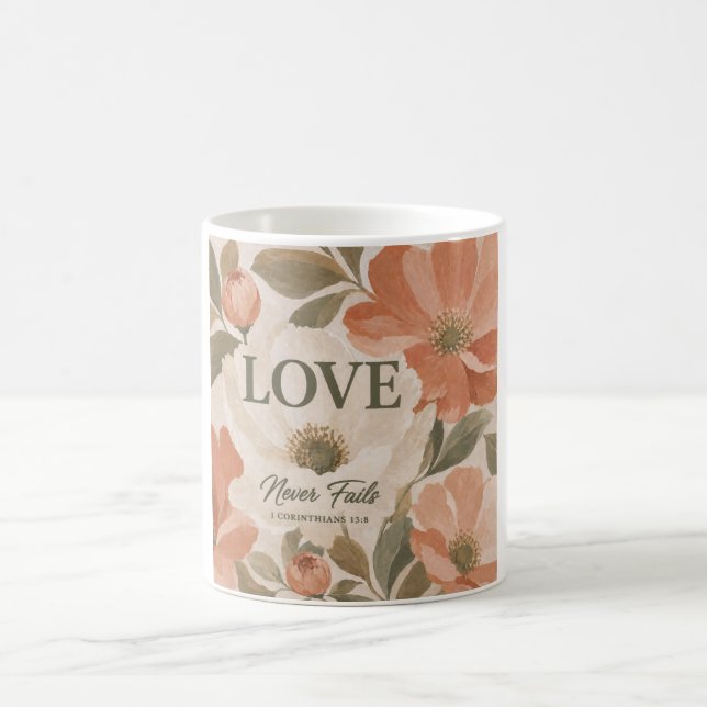 LOVE NEVER FAILS | Christian Wedding Gift Coffee Mug (Center)