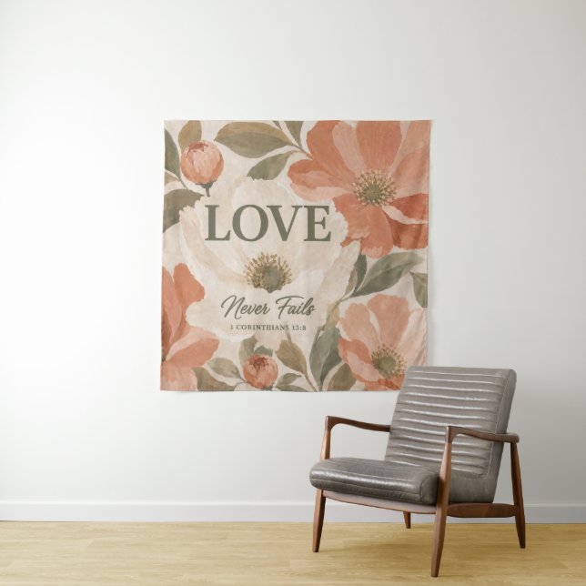 LOVE NEVER FAILS | Christian Wedding Gift Tapestry (In Situ)