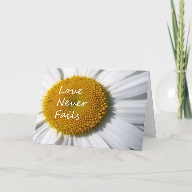 Love Never Fails Daisy 1 Corinthians 13 Holiday Card (Front)