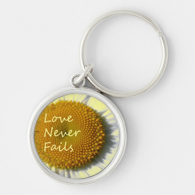 Love Never Fails Daisy 1 Corinthians 13 Key Ring (Front)