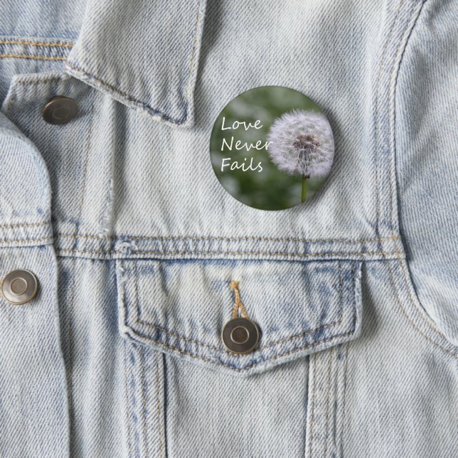 Love Never Fails Dandelion1 Corinthians 13 6 Cm Round Badge (In Situ)