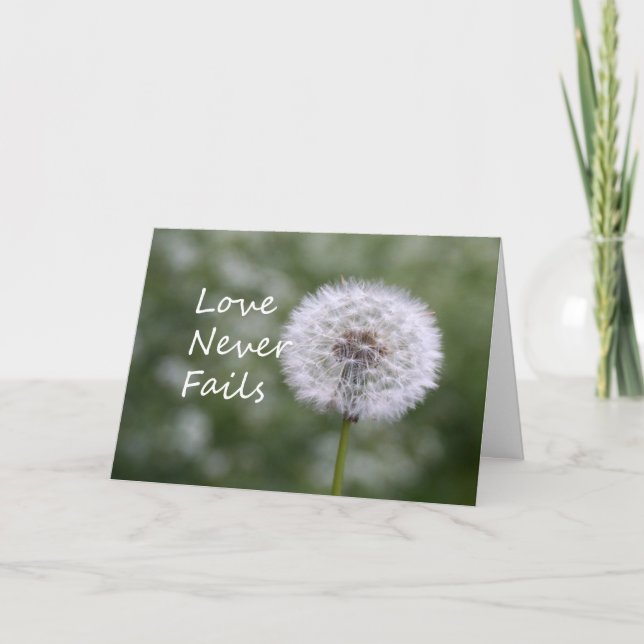 Love Never Fails Dandelion Corinthians 13 Holiday Card (Front)