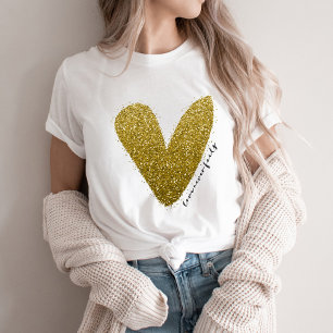 Love Never Fails Faux Glittery Gold Heart T-Shirt