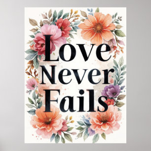 Love Never Fails Floral Inspirational Art Poster
