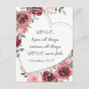 Love Never Fails Inspirational Valentine's Day Postcard