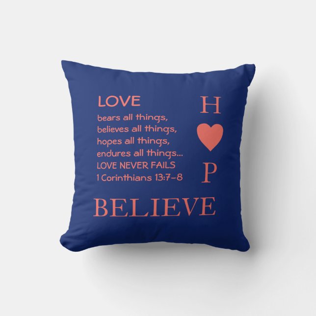Love Never Fails | LOVE HOPE BELIEVE Christian  Cushion (Front)
