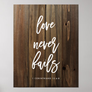 Love Never Fails on Faux Wood   Poster