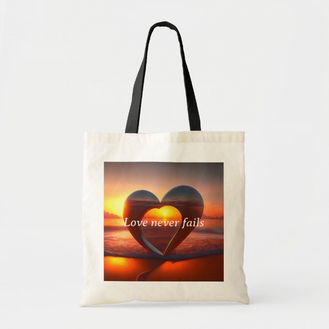 "Love never fails" Tote Bag With Personalised Text (Front)